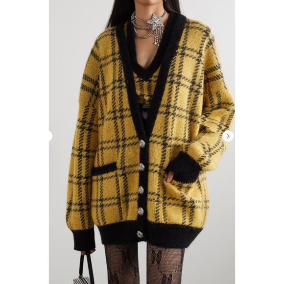 ALESSANDRA RICH Metallic Checked Knitted Cardigan - Picture 2 of 9